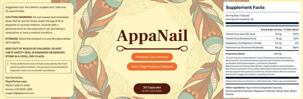 appanail supplement facts label with dosage and ingredients