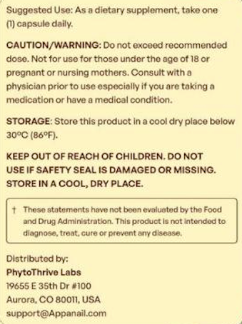 appanail supplement facts label with dosage and ingredients