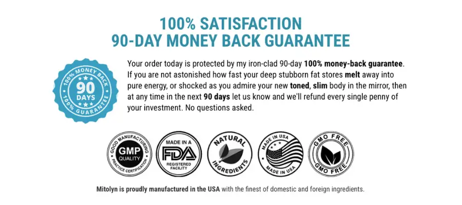Mitolyn 180-day money-back guarantee seal ensuring satisfaction and refund protection